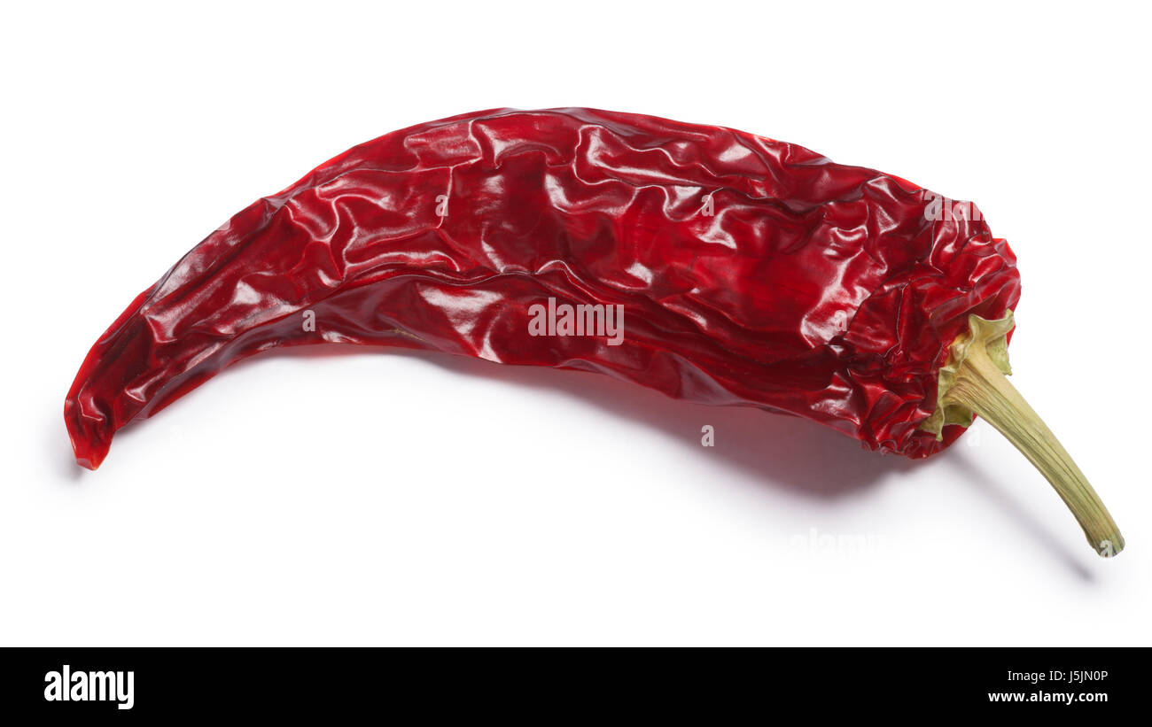 Dried Hungarian Hot Wax or Paprika pepper pod, whole. Clipping paths