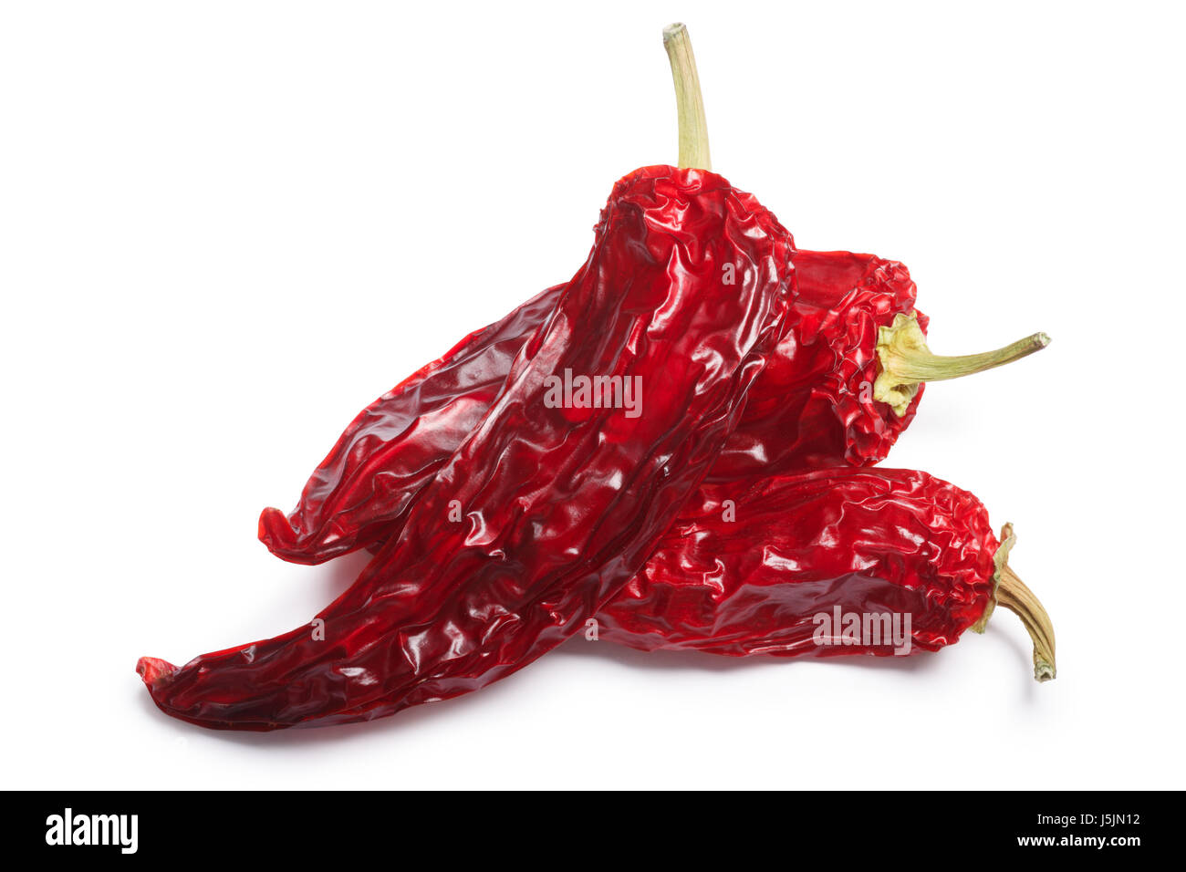 Dried Hungarian Hot Wax or Paprika pepper pods, whole. Clipping paths