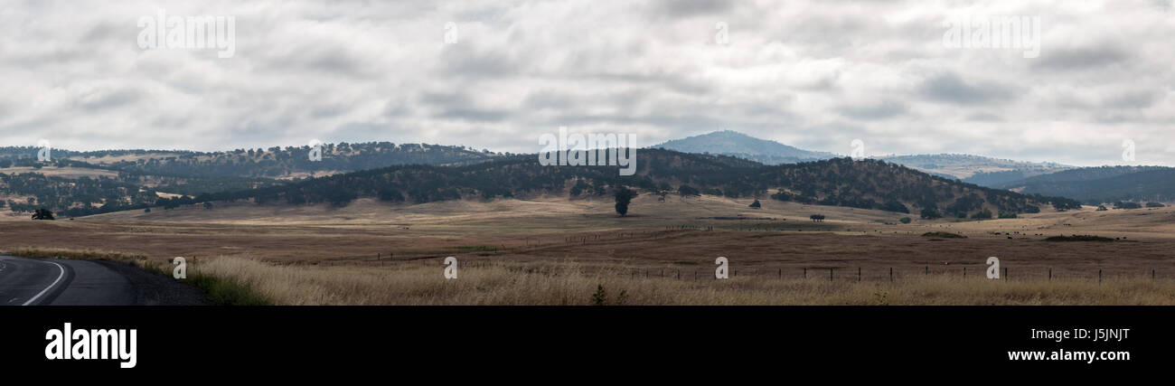 Panoramic View of Open Farm land with road shoing in the corner Stock Photo