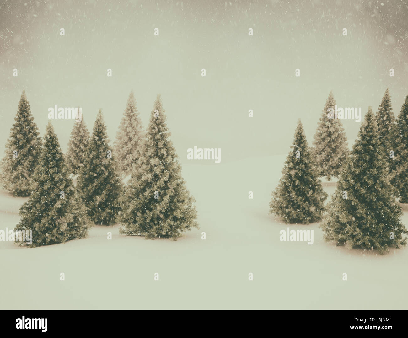 Winter scene snow blue sky and green pine trees Stock Photo - Alamy