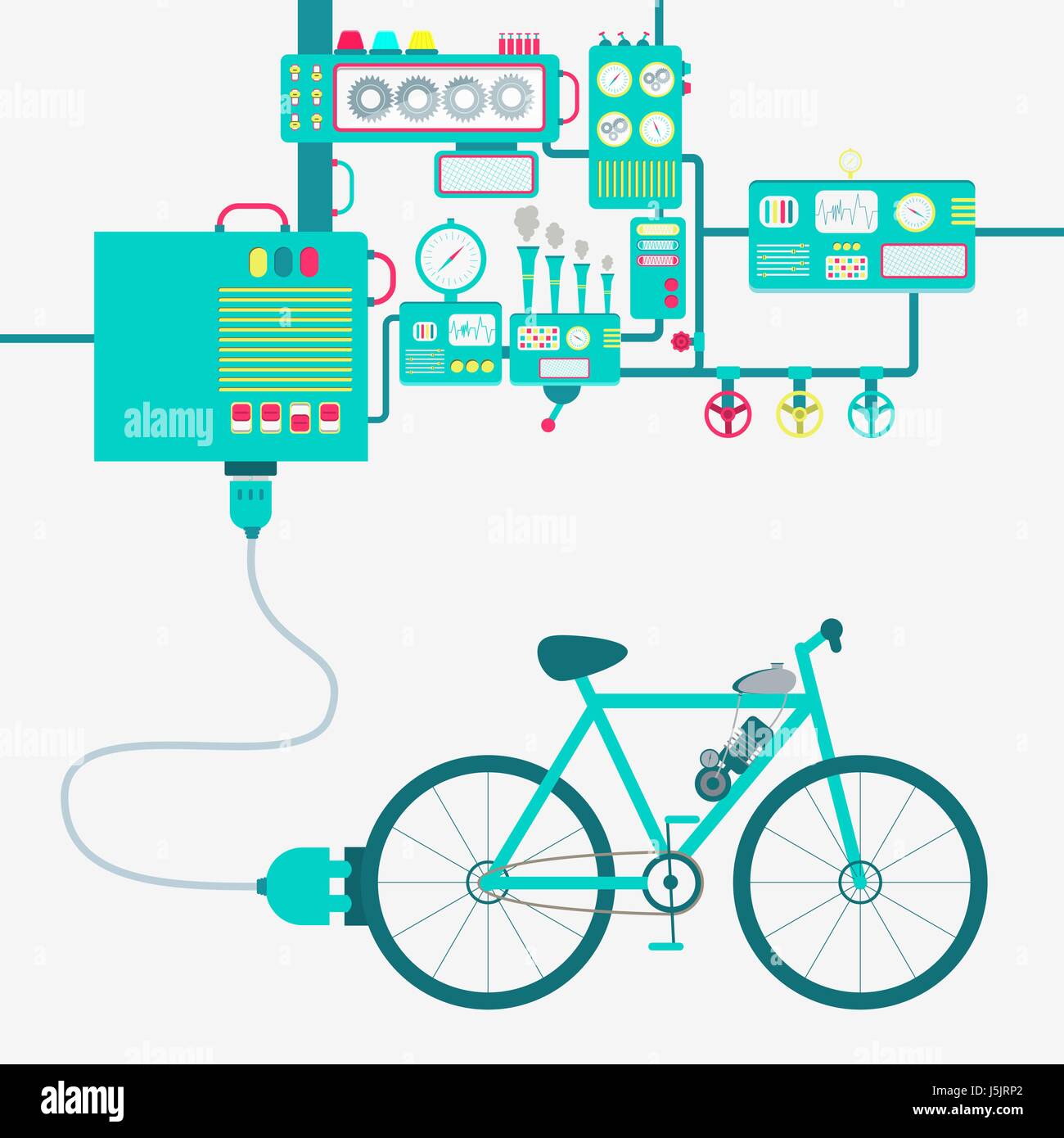 Electric supply of a bike. Machinery producing electrical energy. Stock Vector