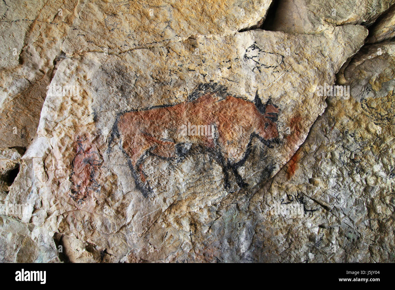 Cave painting in prehistoric style - detail Stock Photo