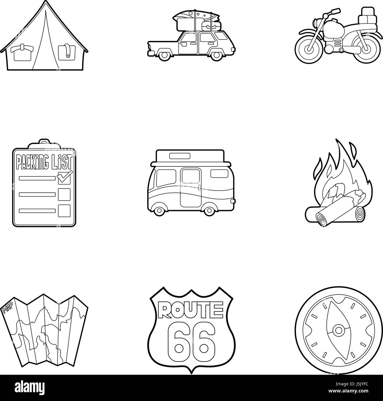Nature trip icons set, outline style Stock Vector