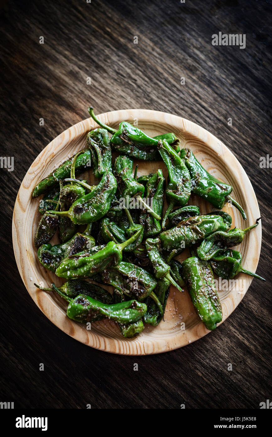 pimientos padron grilled green peppers spanish simple tapas snack Stock