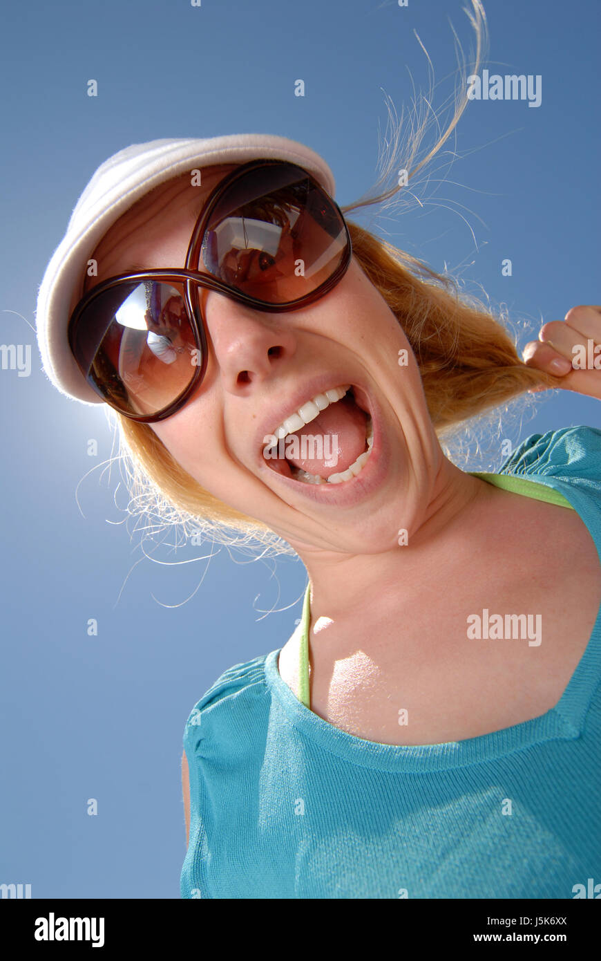 woman laugh laughs laughing twit giggle smile smiling laughter laughingly Stock Photo