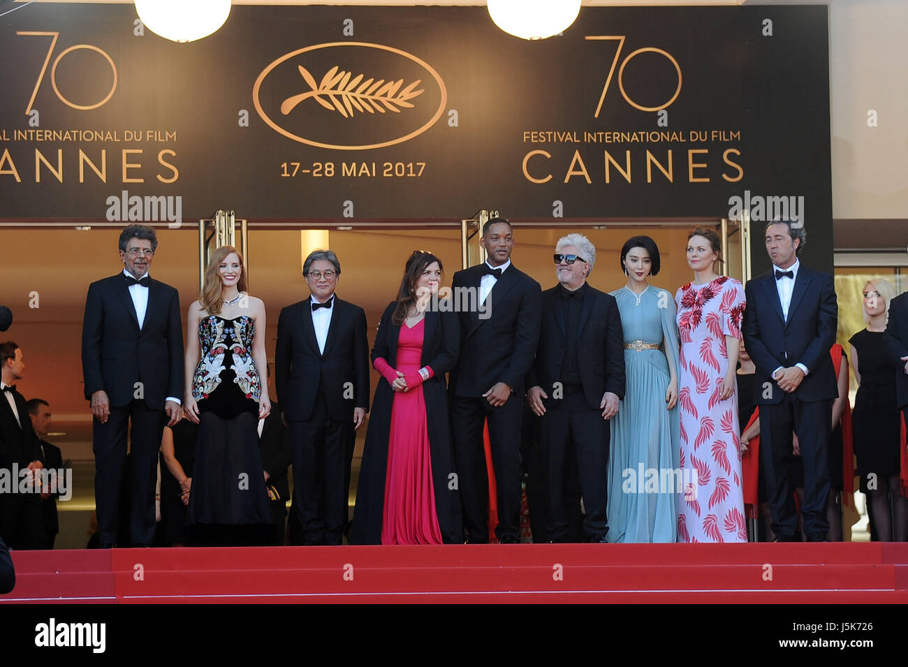 70th Cannes Film Festival 2017, Red Carpet 'Ismael's Ghosts (Les Fantomes d'Ismael)' & Opening Gala Red Carpet  Pictured : Gabriel Yared, Jessica Chastain, Park Chan-wook, Agnes Jaoui, Will Smith, Pedro Almodovar, Fan Bingbing, Maren Ade Stock Photo