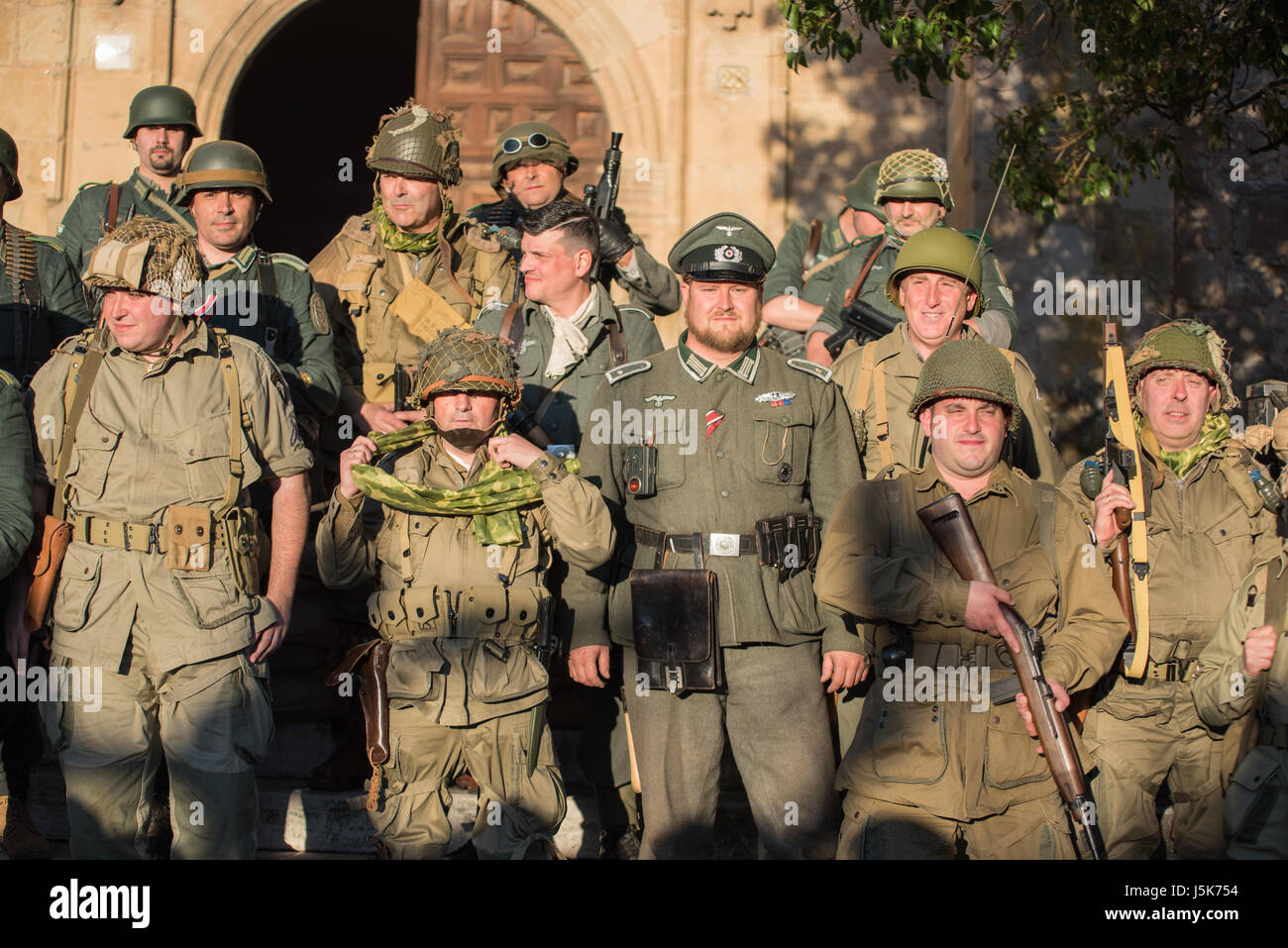 Belorado, Spain - May 6, 2017: Soldiers during World war 2 reenactment,  Military historical reconstruction of the battle of Salerno 1943, on May 6, 2 Stock Photo