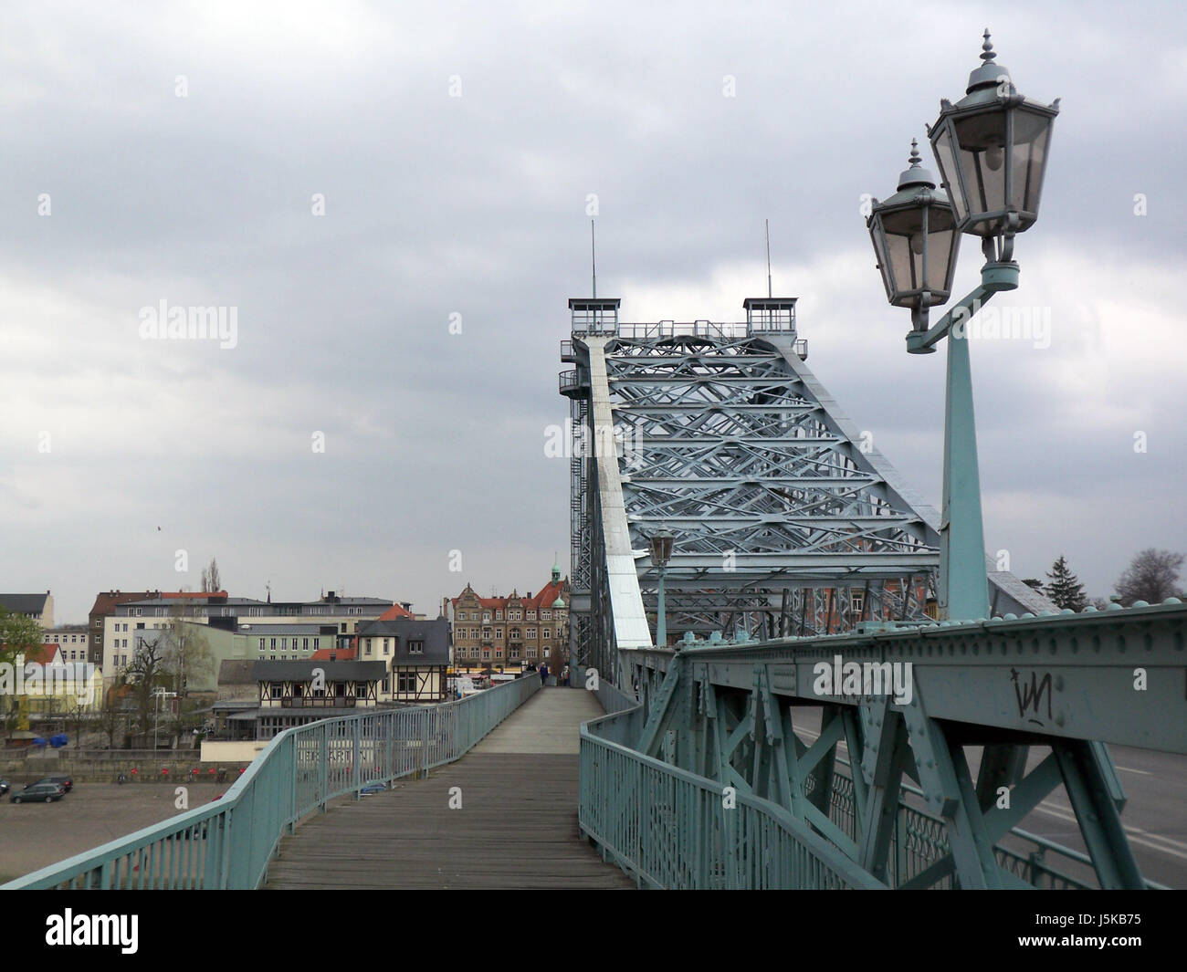 historical bridge Dresden shiner light lamp luminary elbe river water blaues Stock Photo