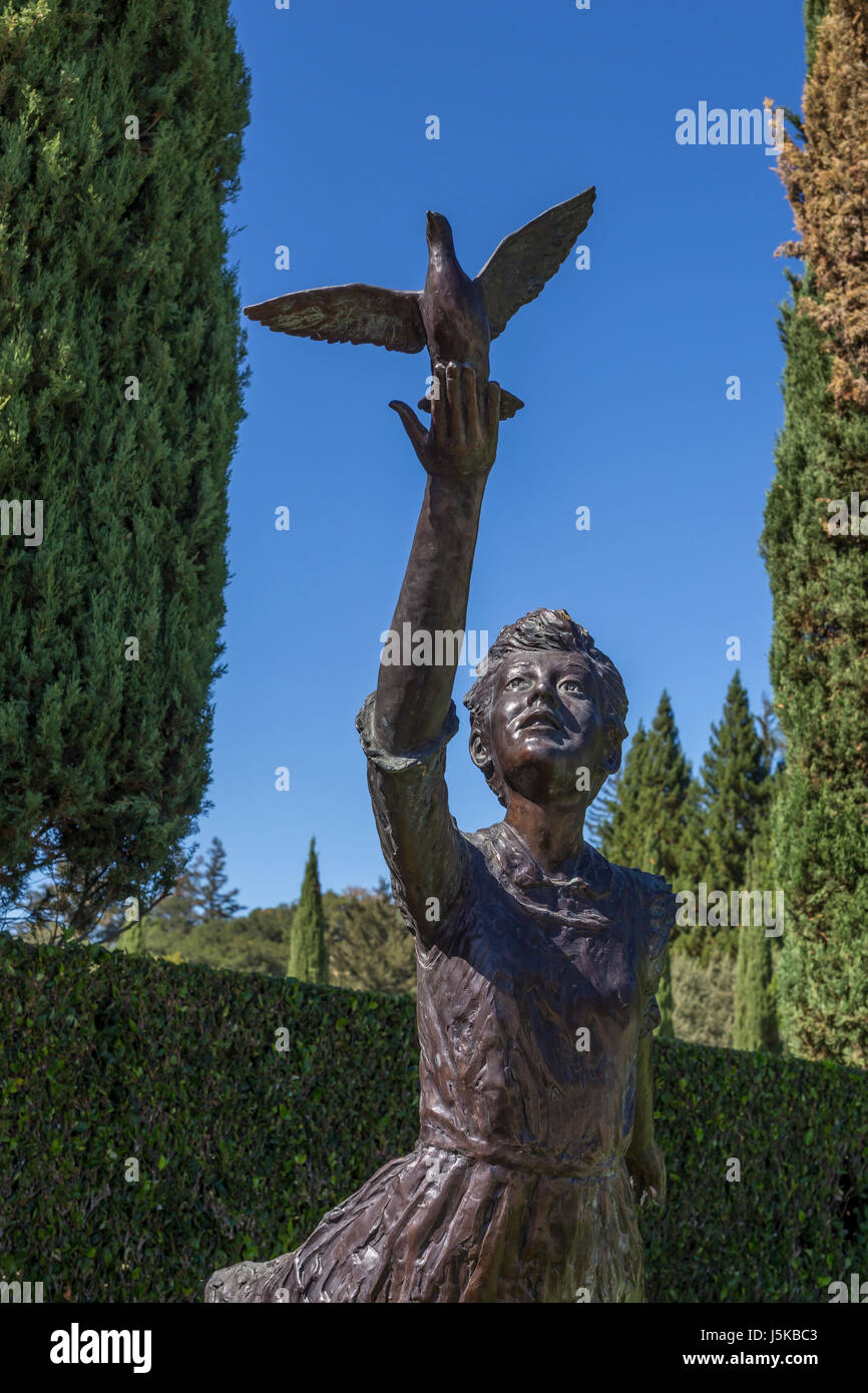 statue, girl and bird, garden, Ferrari,Carano Vineyards and