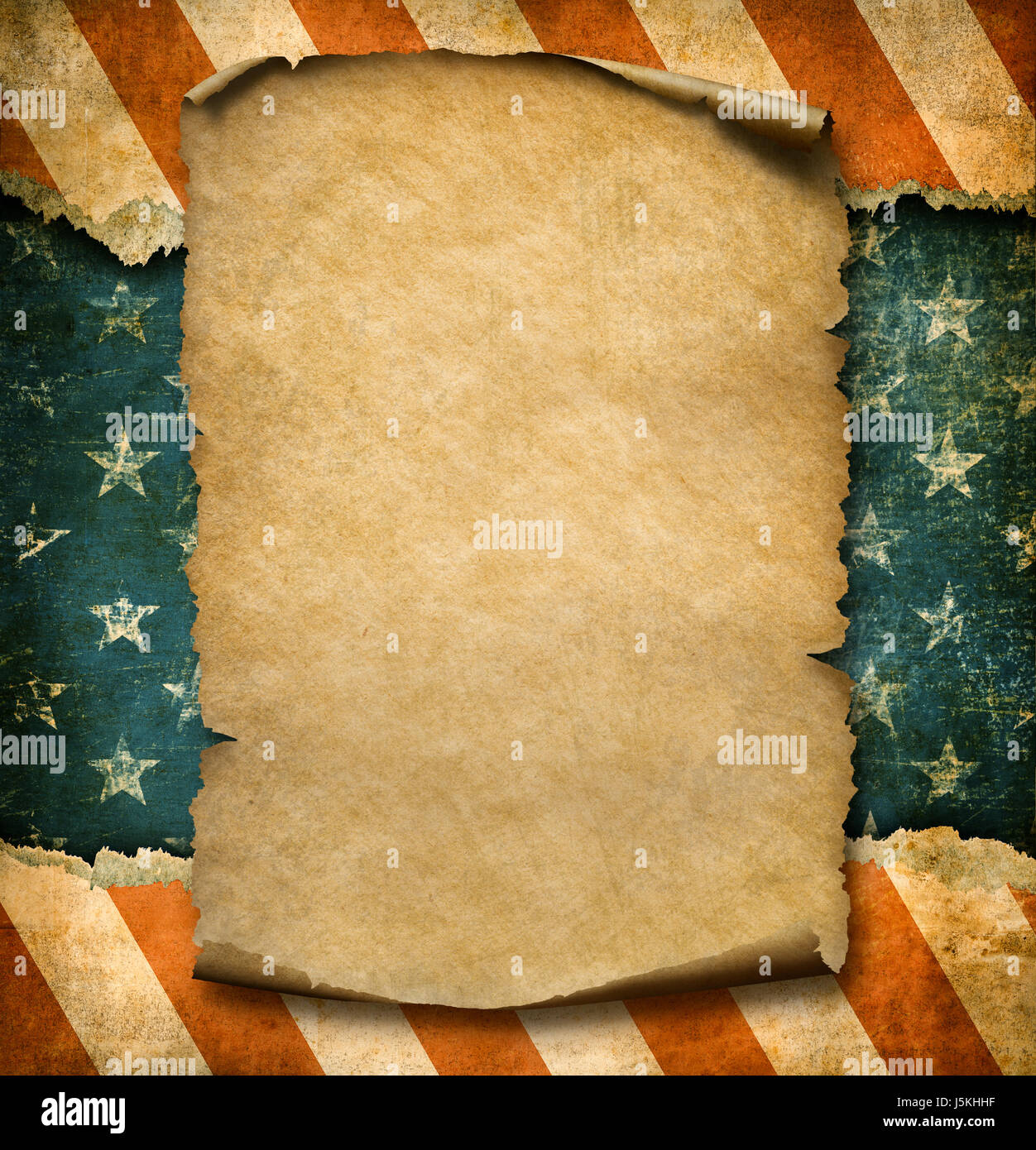 Grunge blank paper declaration over USA flag independence day template 3d illustration Stock Photo