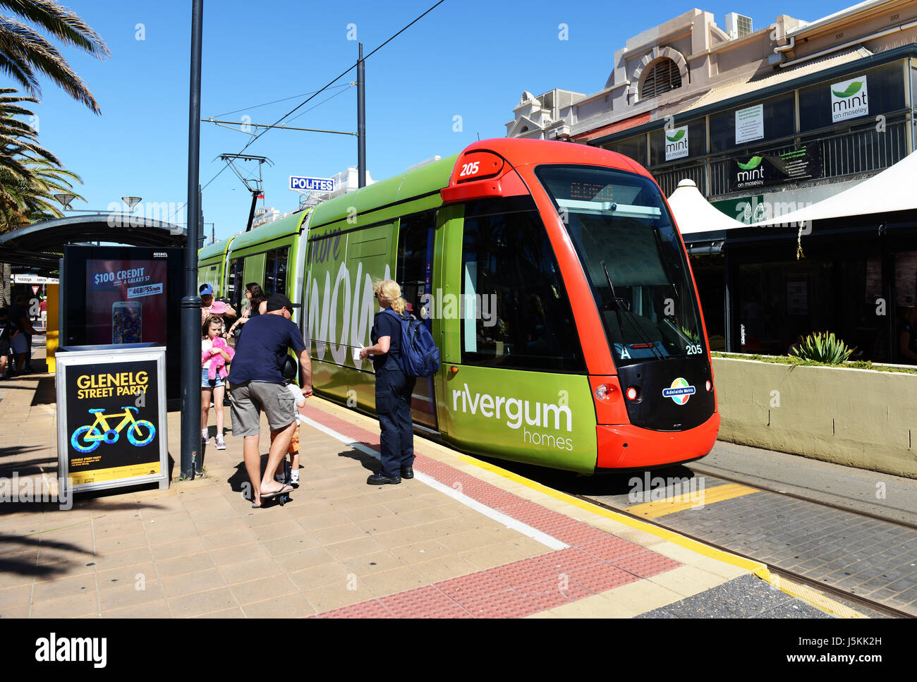 The Glenelg tram connects the seaside town of Glenelg with Adelaide. Stock Photo
