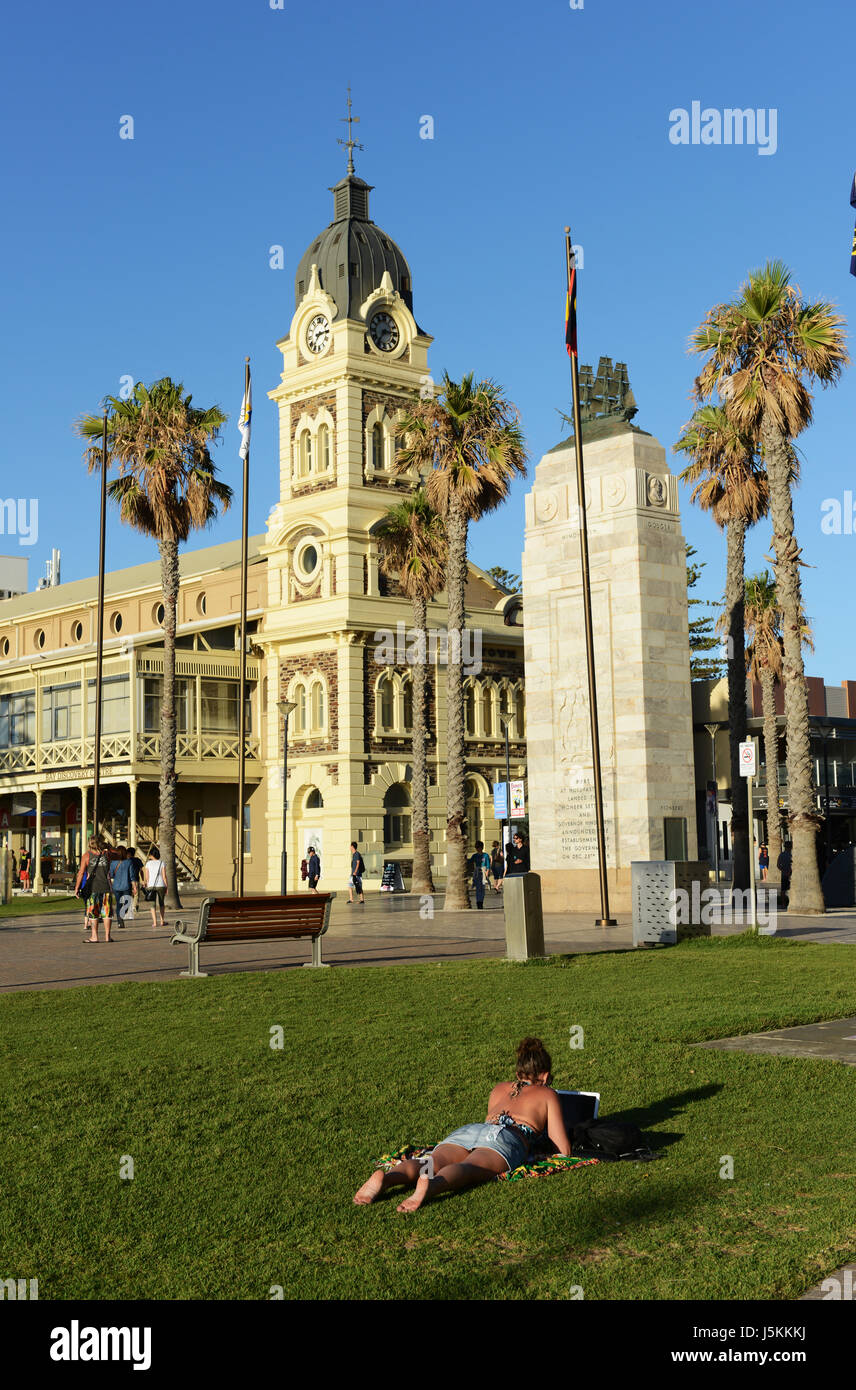 The beautiful Town Hall building at Glenelg's beach front. Stock Photo