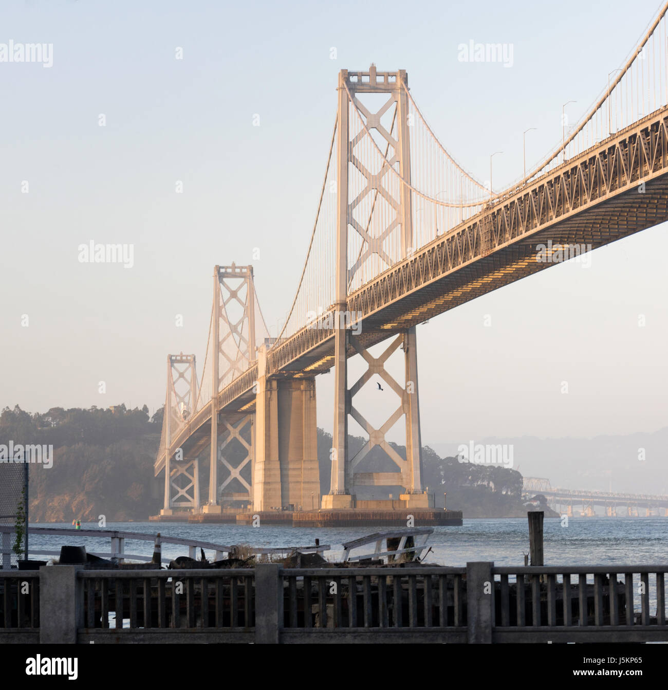 Light mist moves in just before dusk on the San Francisco Waterfront Stock Photo