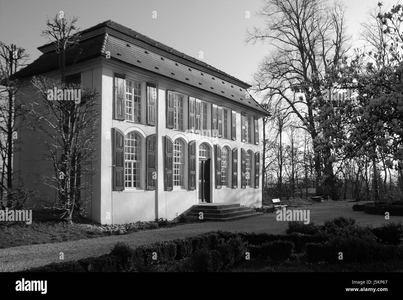 bw,villa,manor-house,old,schlo,lustschlo,schwarzwei,landsitz Stock Photo