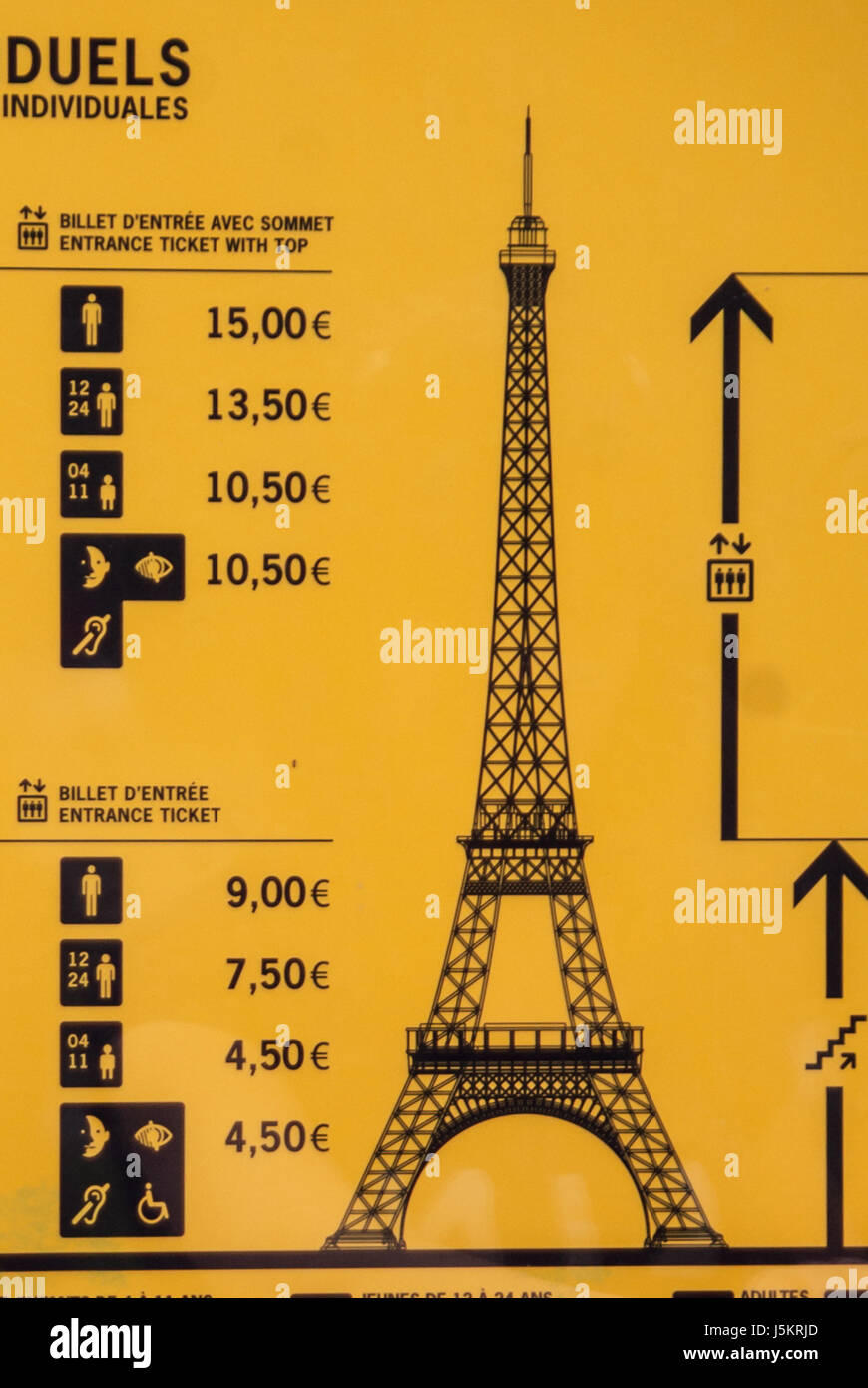 Price chart board Eiffel Tower Tour Eiffel blue sky clouds Stock Photo -  Alamy