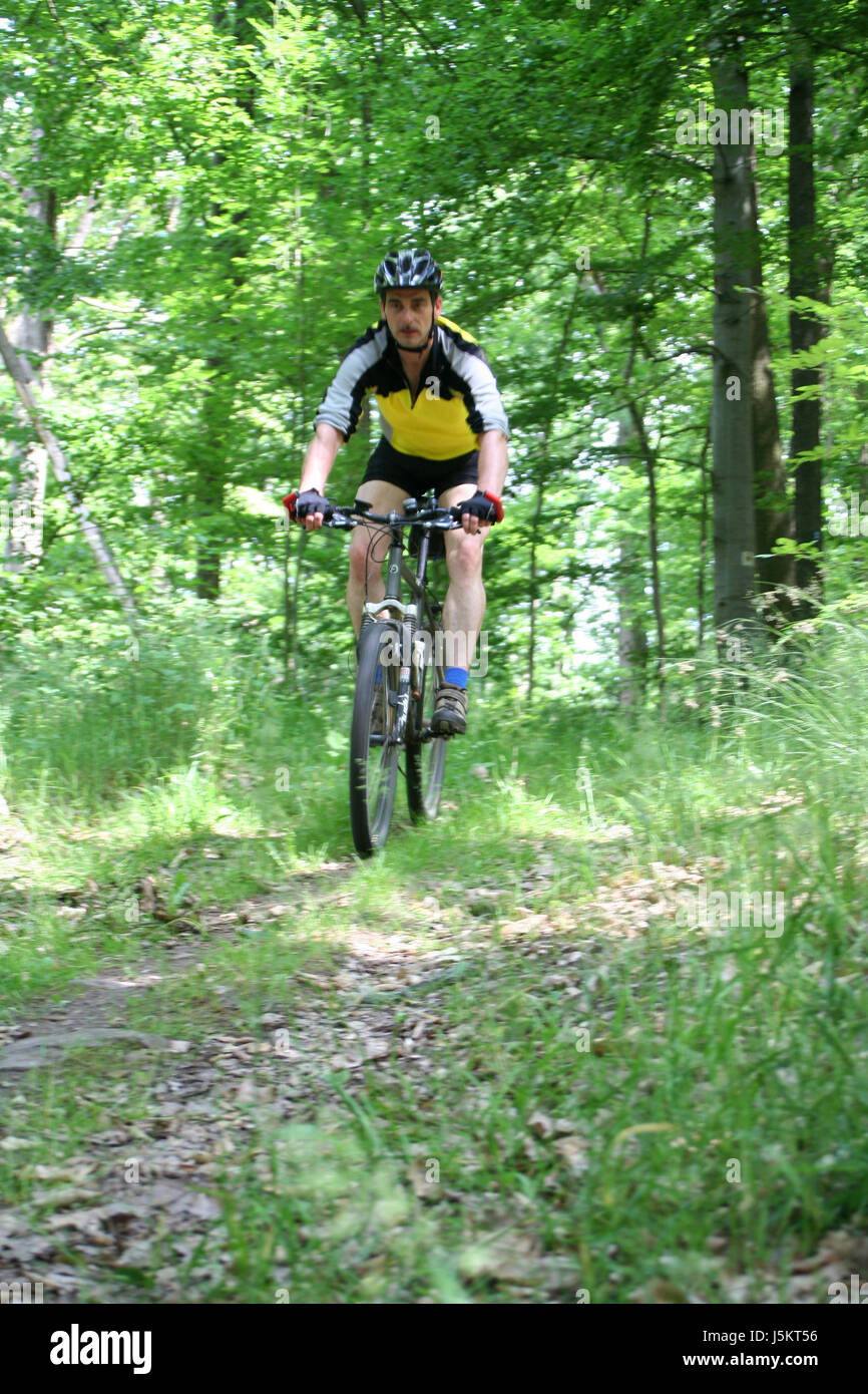 biking through the forest Stock Photo
