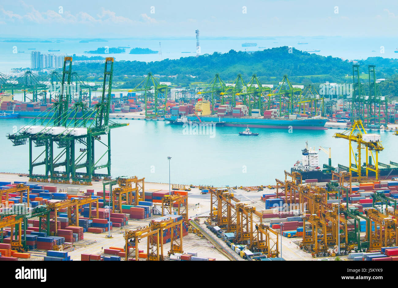 View of Singapore cargo port full of conteiners Stock Photo Alamy