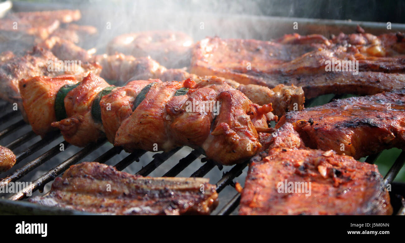 food aliment grill barbecue barbeque charcoal nutrition meat holzkohlengrill Stock Photo
