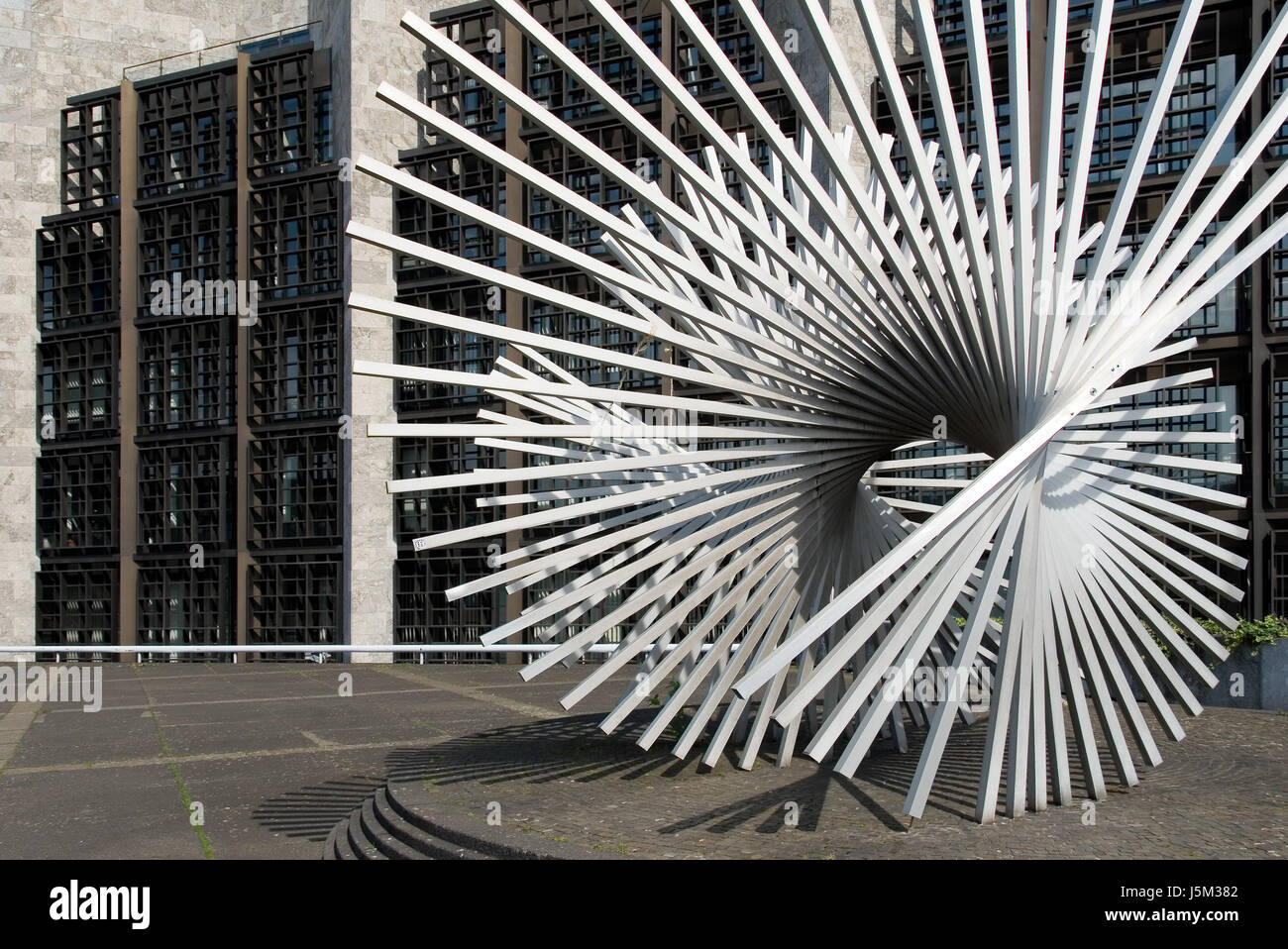 city town art sculpture metal town hall square spiral aluminum aluminium Stock Photo