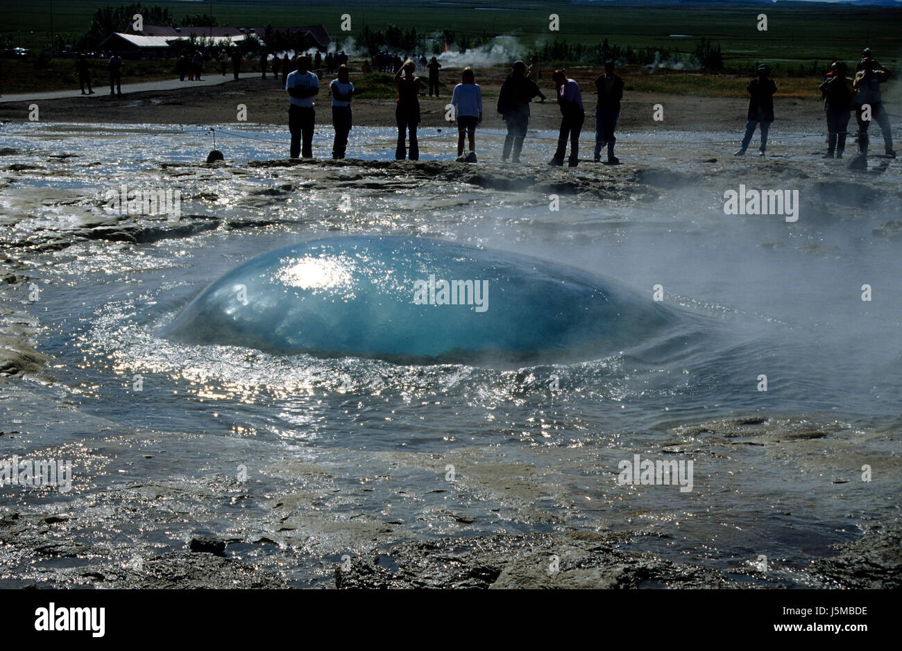 hot sightseers tourists tourist iceland gusher blowhole geyser haukadalur Stock Photo