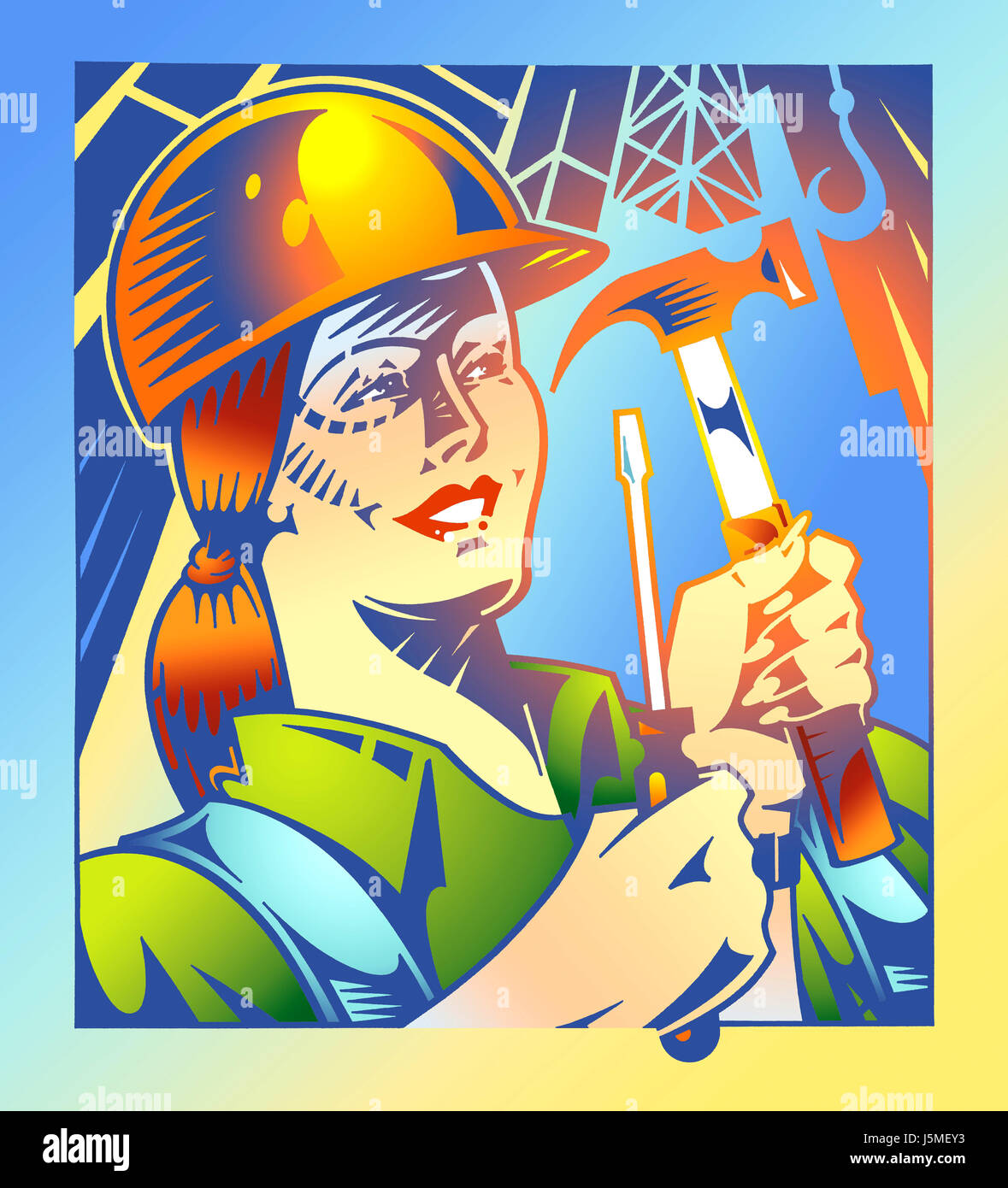 Woman holding tools Stock Photo
