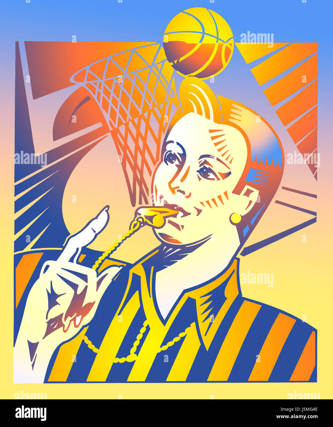 Basketball referee using whistle Stock Photo Alamy