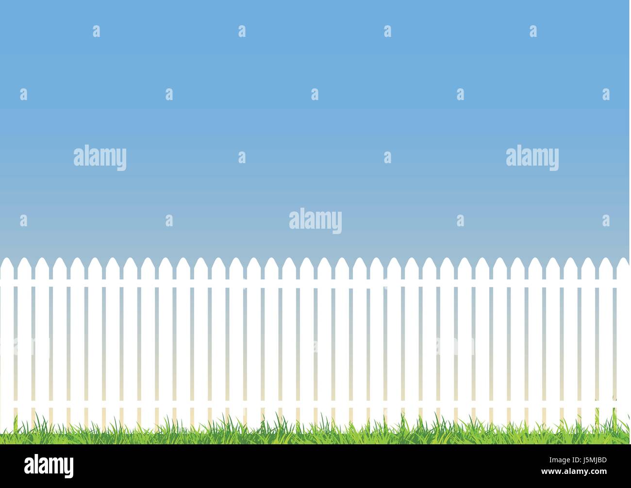 white picket fence with blue background and lots of space for copy