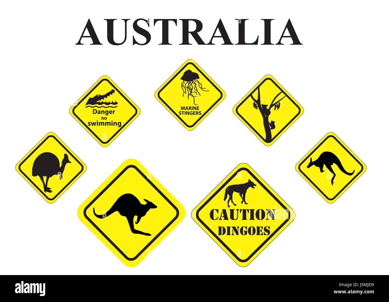 set of yellow Australian wild life signs Stock Vector