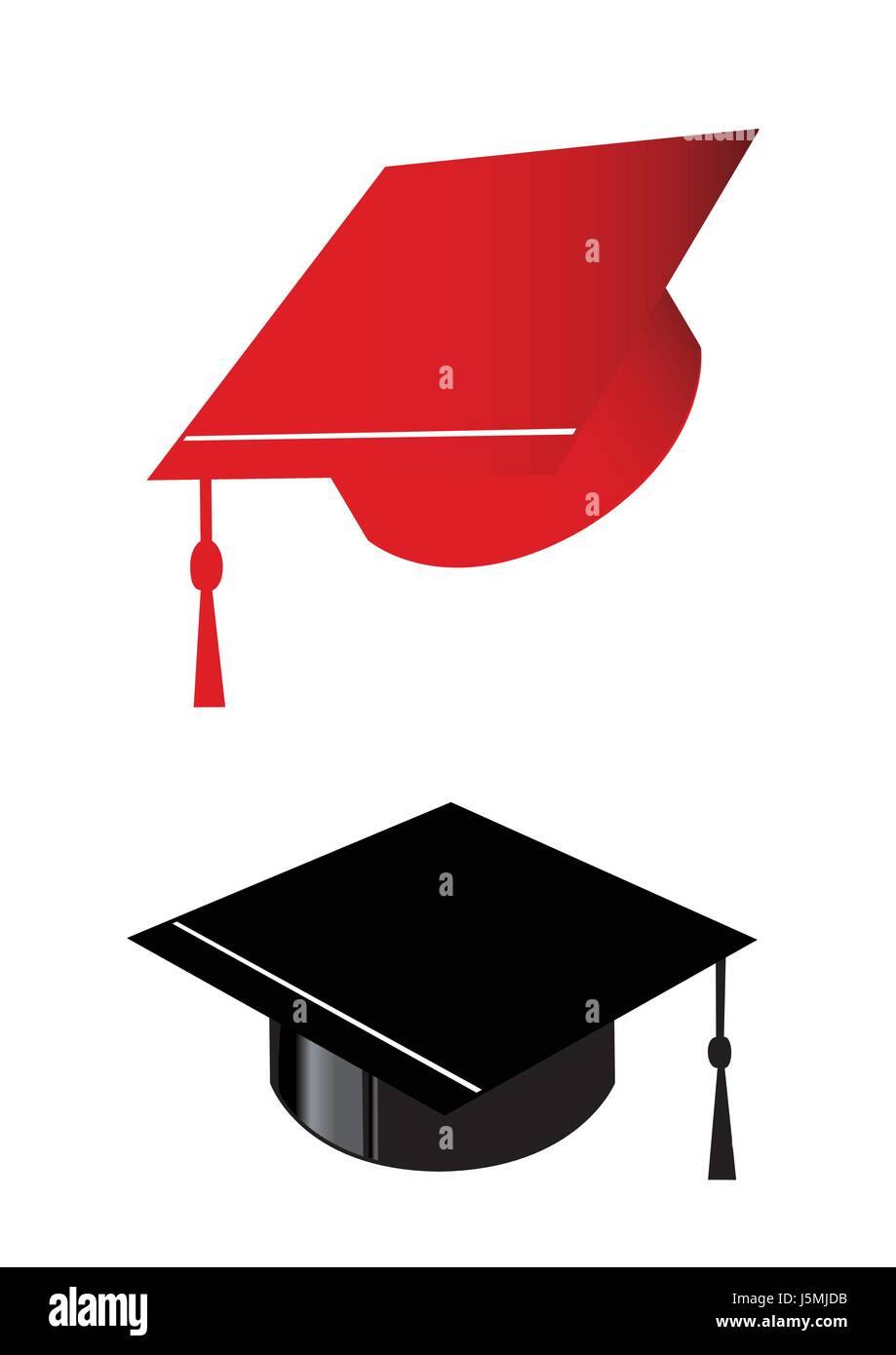 Graduation hats one black a and one red Stock Vector