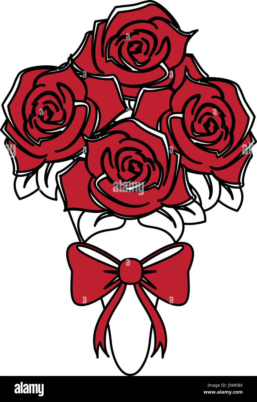color silhouette image wedding bouquet of red roses with bow Stock Vector