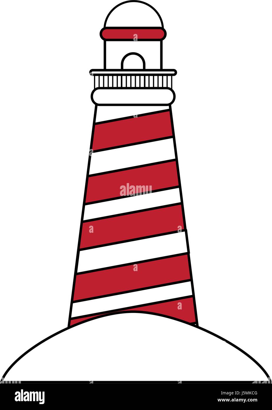 color silhouette image red striped lighthouse on island Stock Vector ...