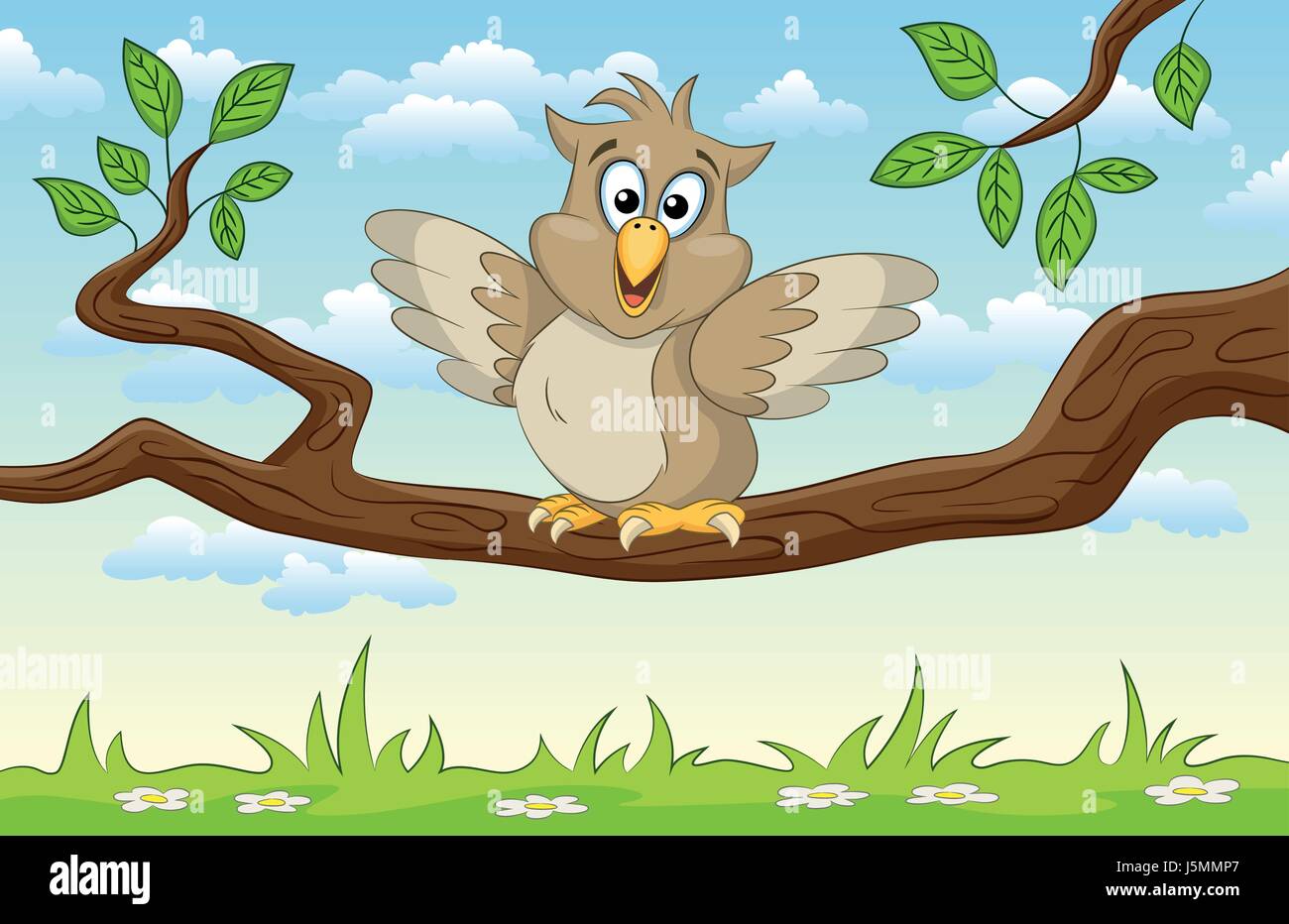 Owl on branch Stock Vector Images - Alamy