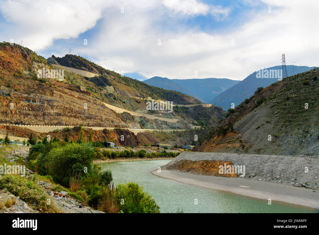 View on Coruh River and mountain with road to Ardahan from Artvin. Turkey Stock Photo