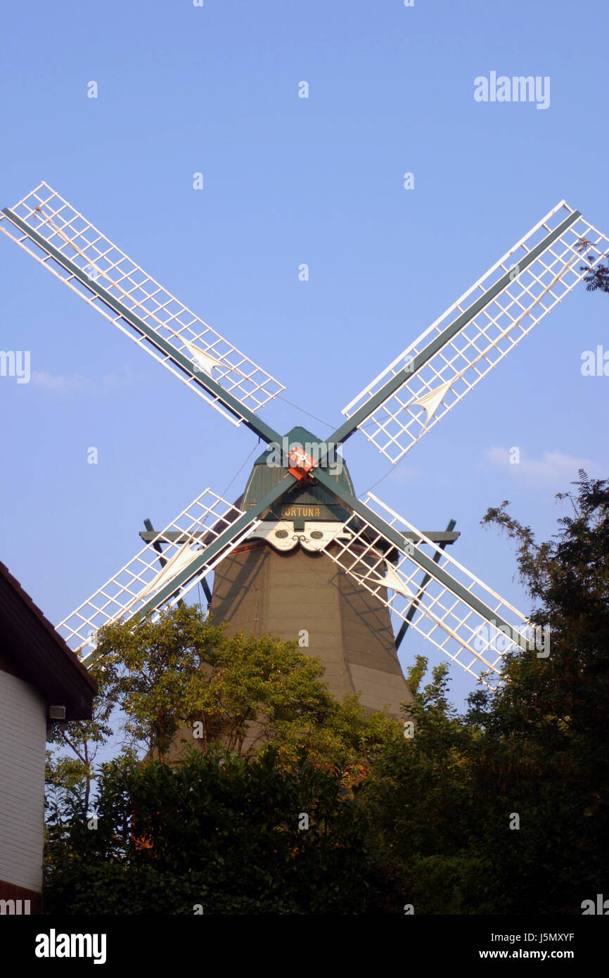 blue wing windmill mill grind firmament sky wind meldorf dithmarschen Stock Photo