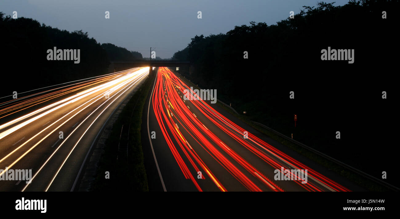 night photograph lights car automobile vehicle means of travel motor vehicle Stock Photo