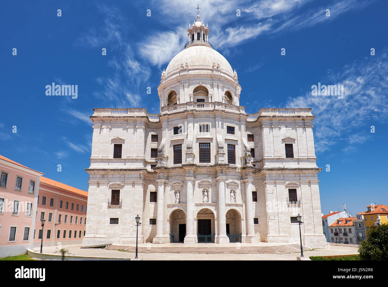 The baroque style central facade of National Pantheon, originally Church of Santa Engracia. Lisbon. Portugal. Stock Photo