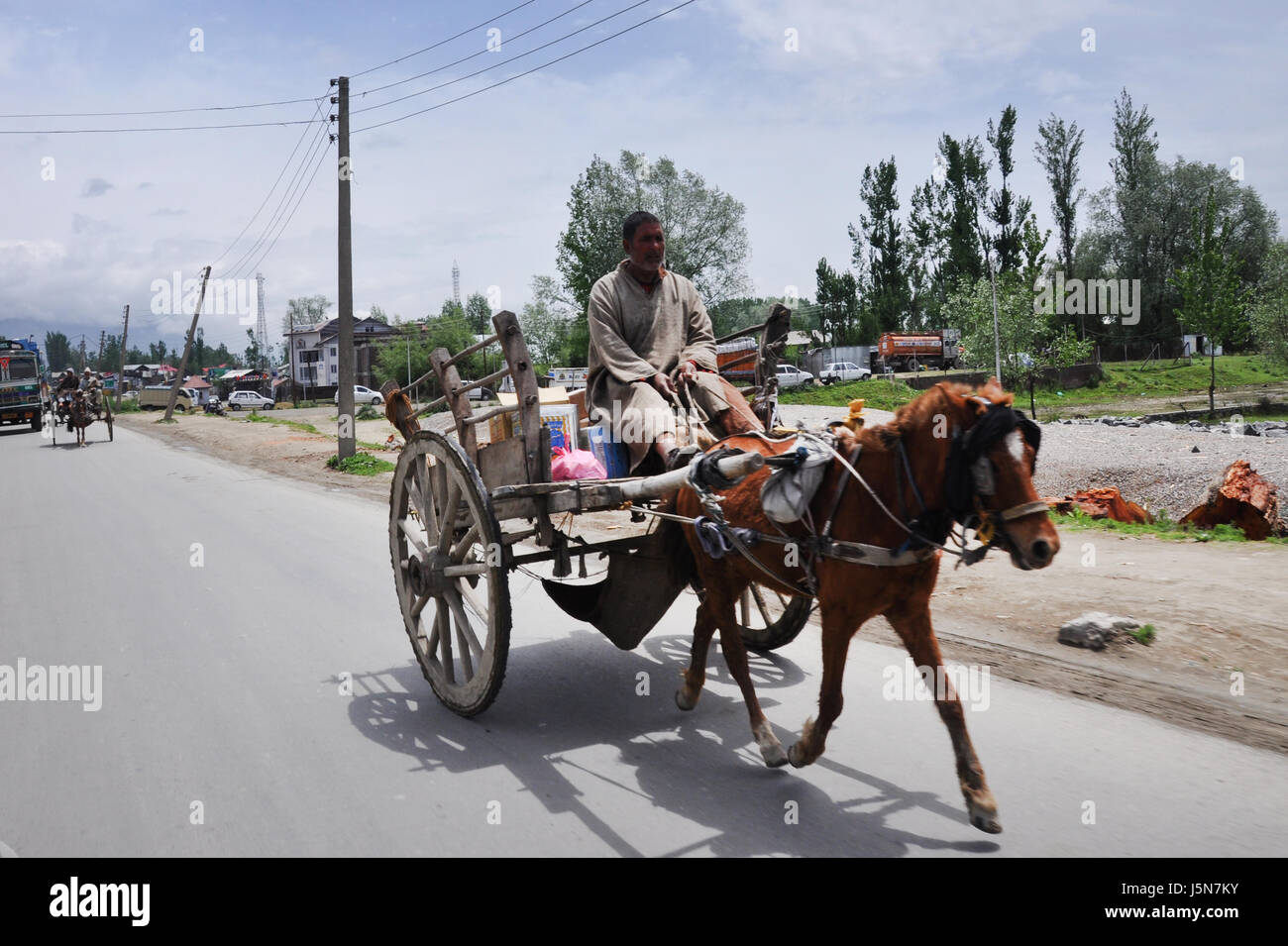 Kashmir Tanga ride  light carriage or curricle drawn by one horse (compare ekka) used for transportation (Photo Copyright © by Saji Maramon) Stock Photo