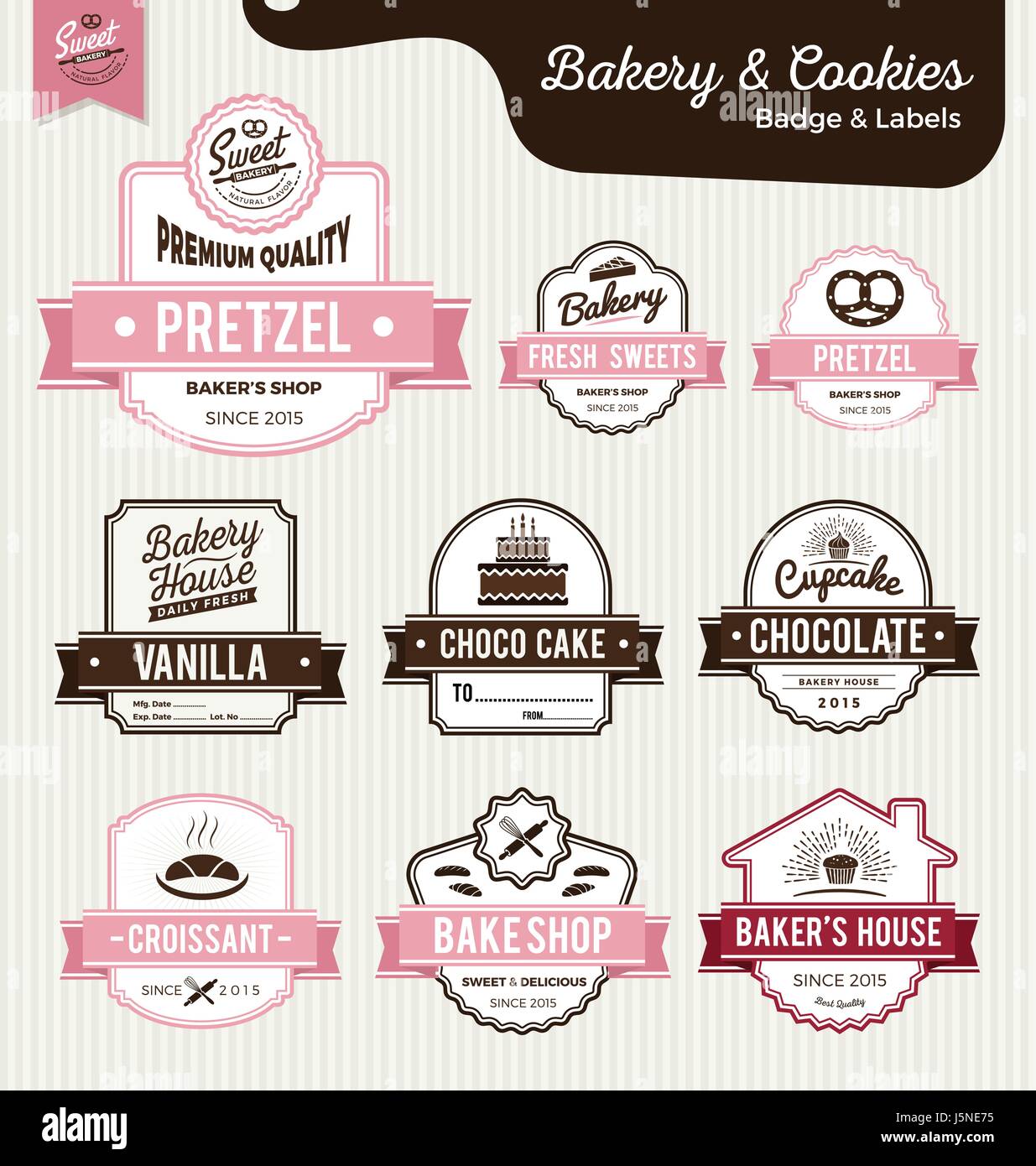 Set of sweet bakery and bread labels design for sweets shop, bakery