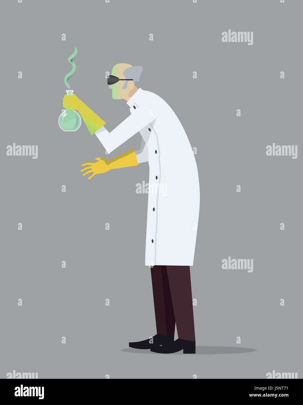 A crazy mad scientist in his laboratory experimenting on secret formula. Stock Vector