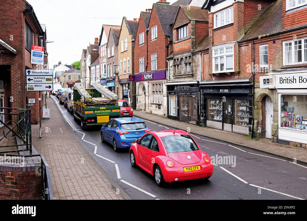 Crowborough East Sussex UK - Traffic congestion in Crowborough High Street Stock Photo