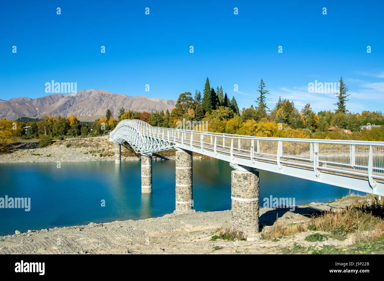 Lake Tekapo Footbridge in south island, New Zealand. Stock Photo