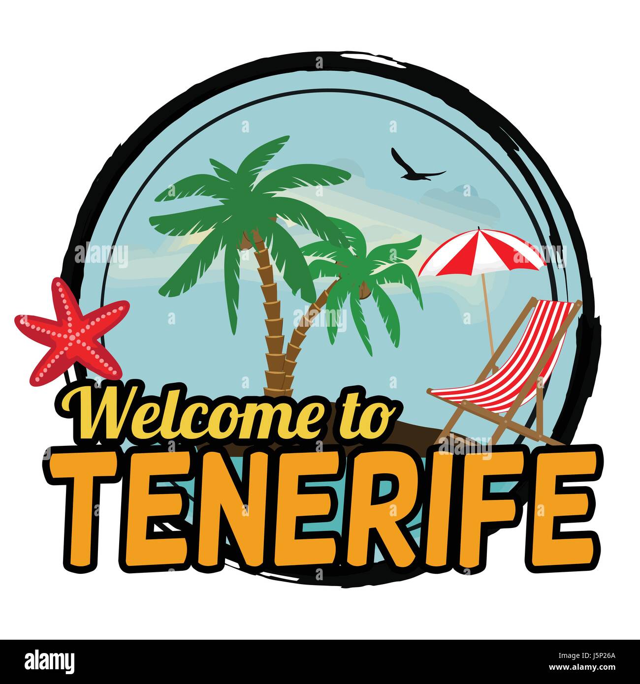 Welcome to Tenerife concept for t-shirt and other print production on white background, vector illustration Stock Vector