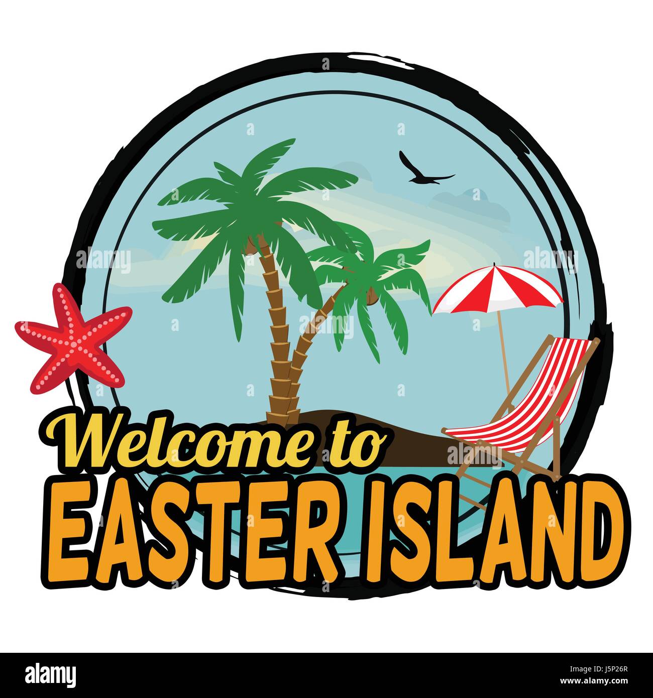 Welcome to Easter Island concept for t-shirt and other print production on white background, vector illustration Stock Vector