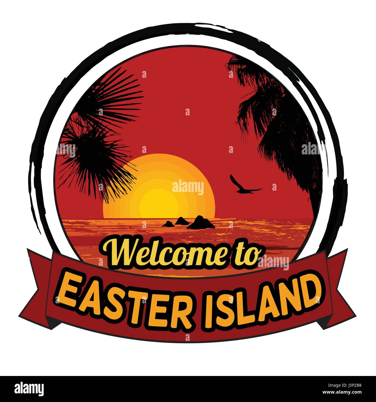 Welcome to Easter Island concept for t-shirt and other print production on white background, vector illustration Stock Vector