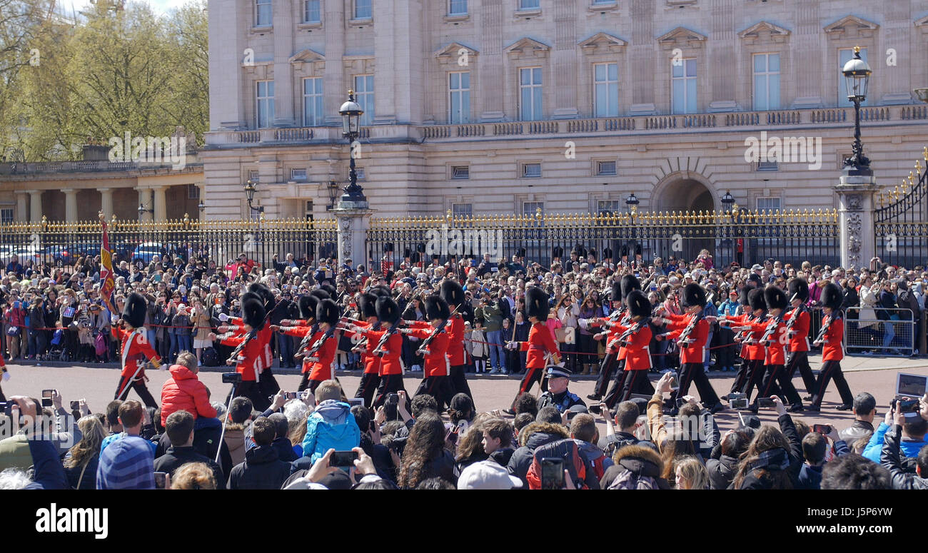 Changing the guard at Buckingham Palace, London. Parade of guards of