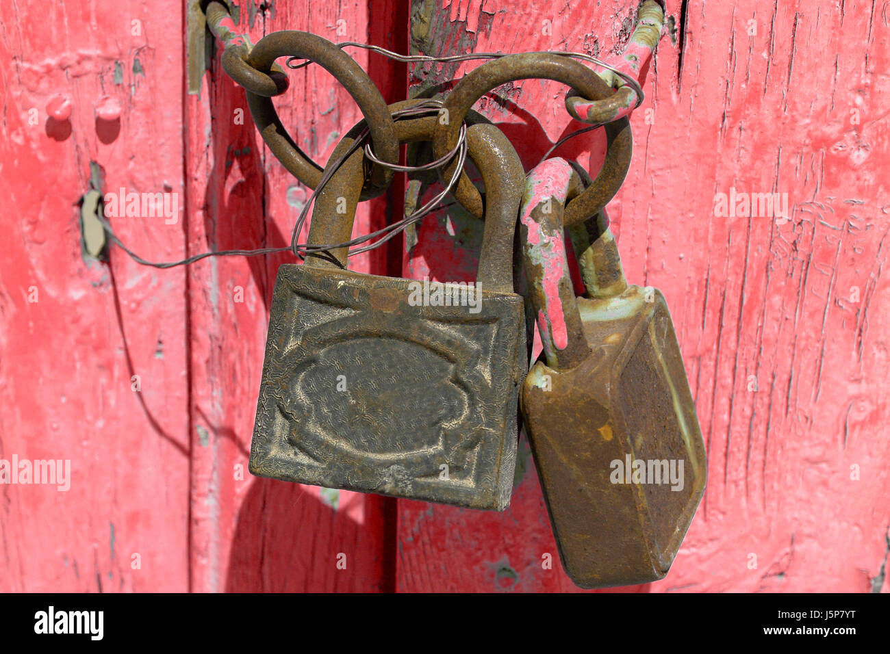 locks entrance door closed completed certain safe locksmith padlocks double Stock Photo