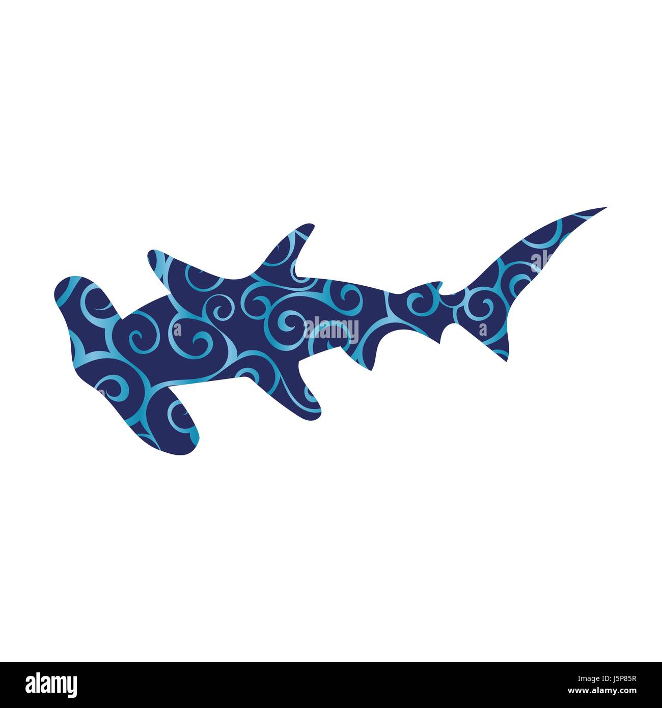Shark hammerhead predator nautical color silhouette animal Stock Vector