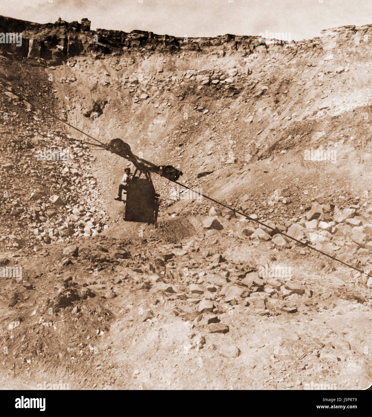Trolley cage bound for bottom of diamond shaft Big Hole, Kimberley, South Africa, about 1900 Stock Photo