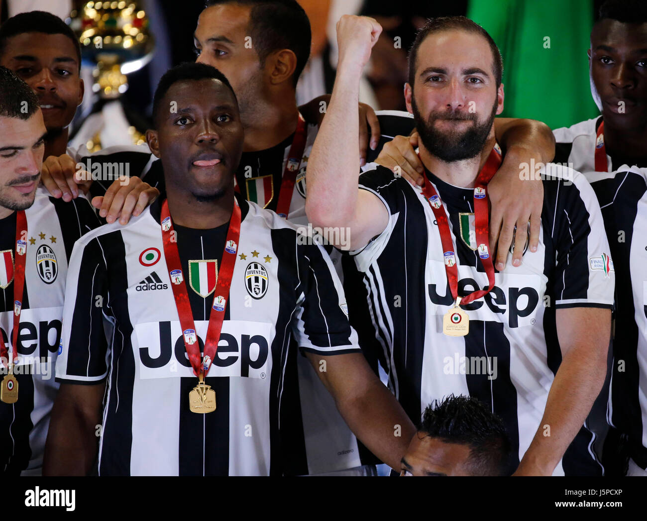 Rome, Italy. 17th May, 2017. Gonzalo Higuain of Juventus celebrate after win Italy Cup Final football match against SS Lazio at the Olympic stadium in Rome, Italy. 17th May, 2017. Credit: agnfoto/Alamy Live News Stock Photo