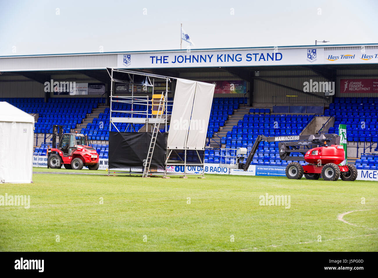 Wirral, UK. 18th May 2017. Staging is erected and the venue is prepared